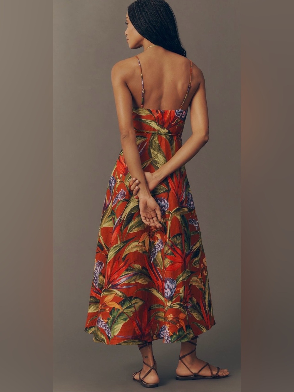 Farm Rio Florart Linen Sleeveless
Plunge Midi Wrap Dress Multi Color Brown M NWT - Picture 3 of 16